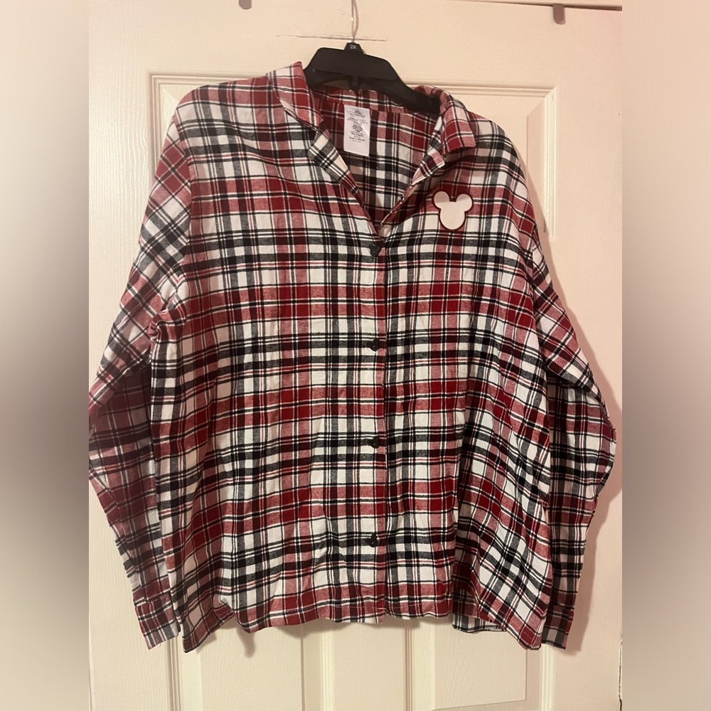Disney flannel plaid Pajama Mickey Mouse button up blouse size 1X women's - Picture 2 of 7